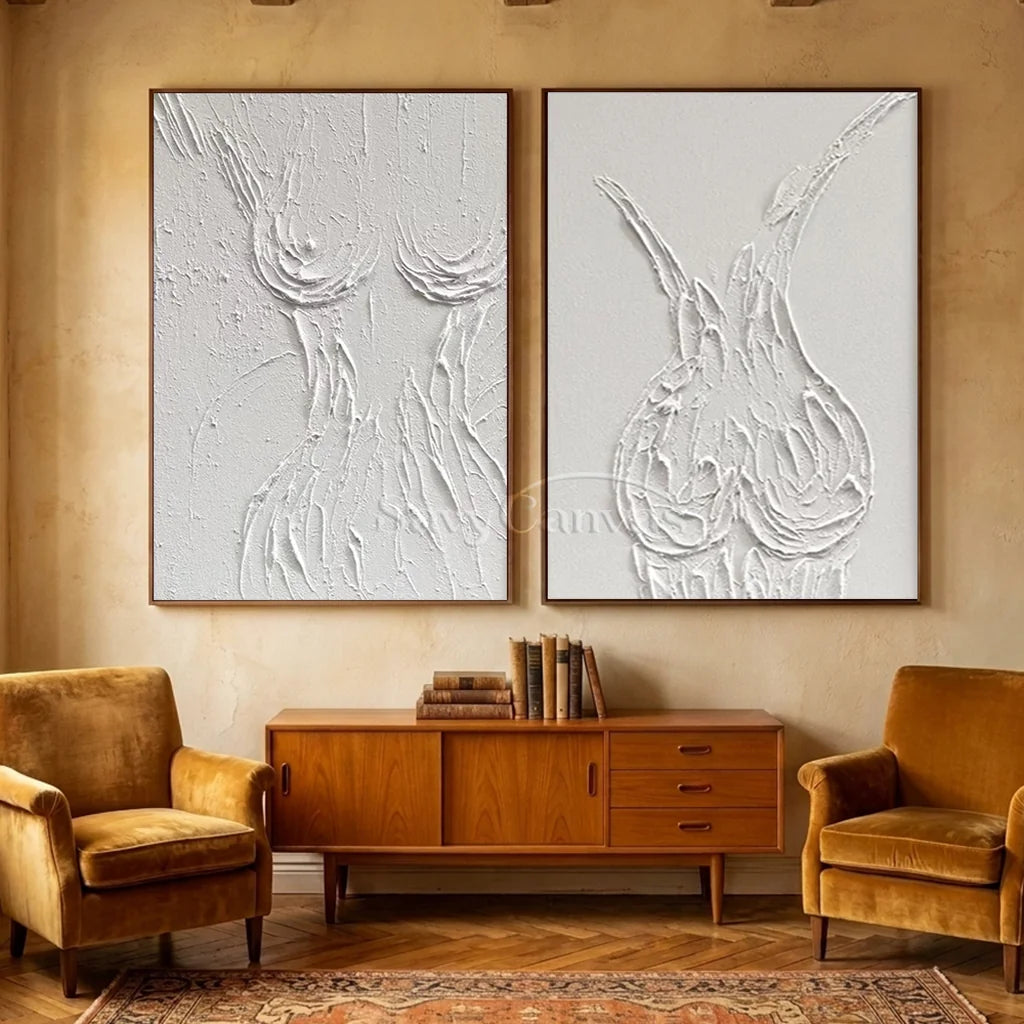 Textured Abstract Female Form Wall Art | 2 Piece Neutral Canvas Set #ZZ 204