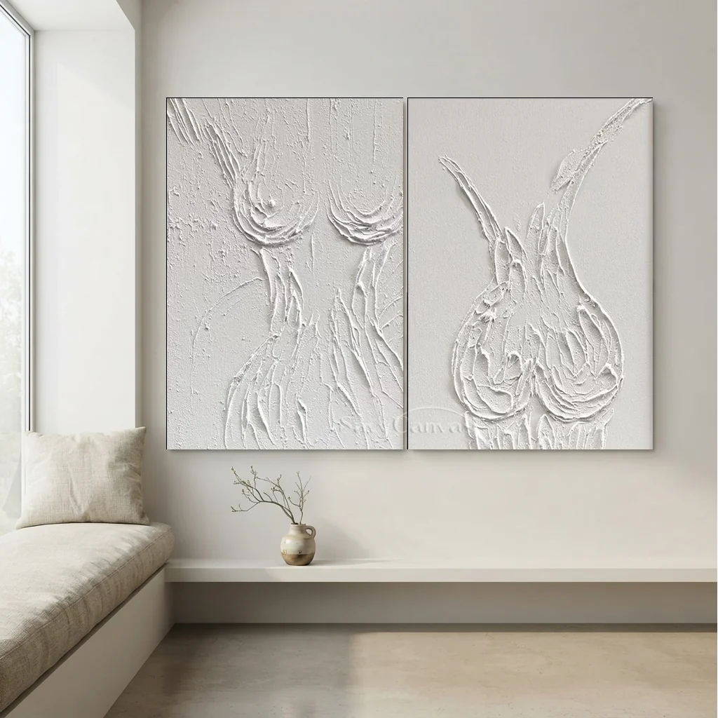 Textured Abstract Female Form Wall Art | 2 Piece Neutral Canvas Set #ZZ 204