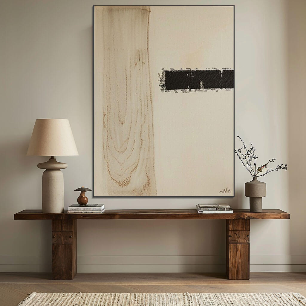 Modern Geometric Abstract Painting | Black Stripe Wall Art