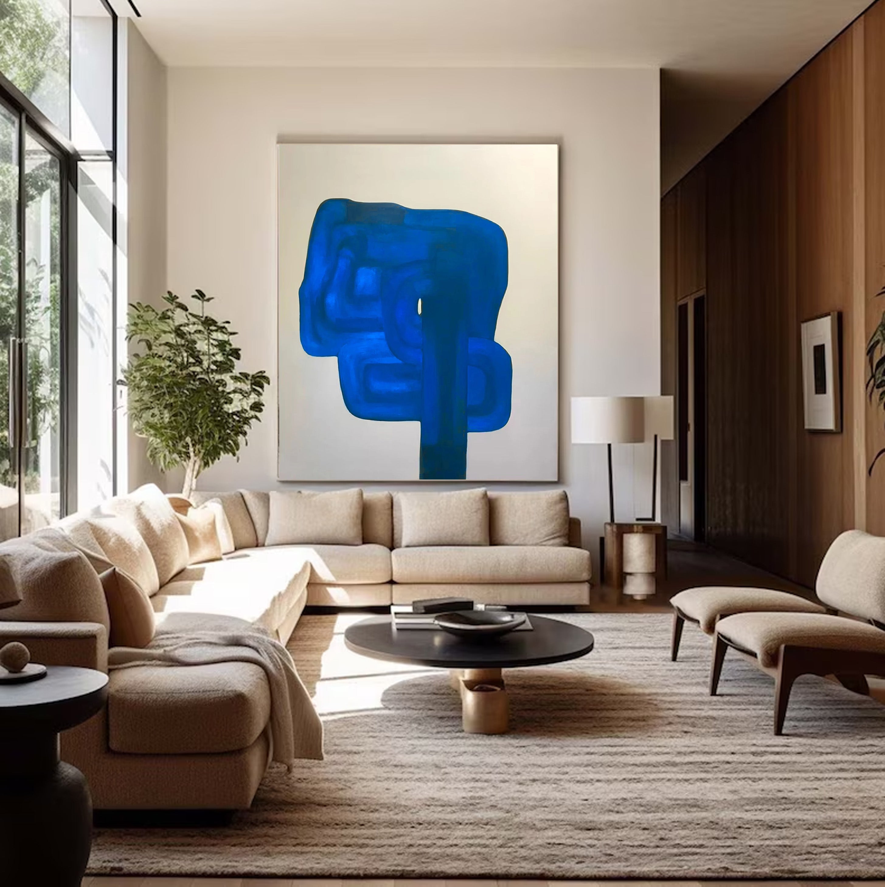 Oversized Cobalt Blue Abstract Painting | Contemporary Wall Art #JJ 06