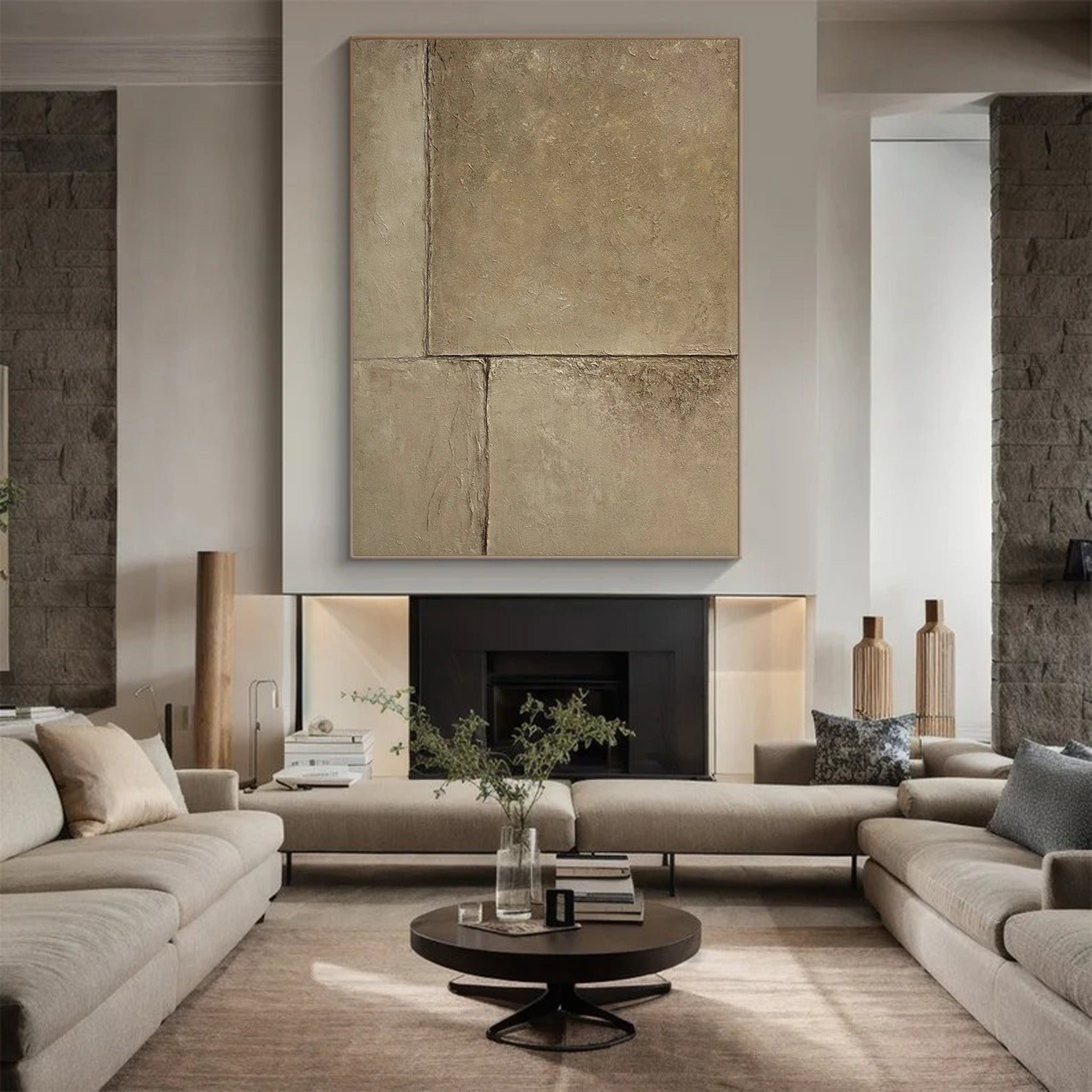 Concrete Effect Abstract Painting | Textured Neutral Wall Art Decor #JJ 055