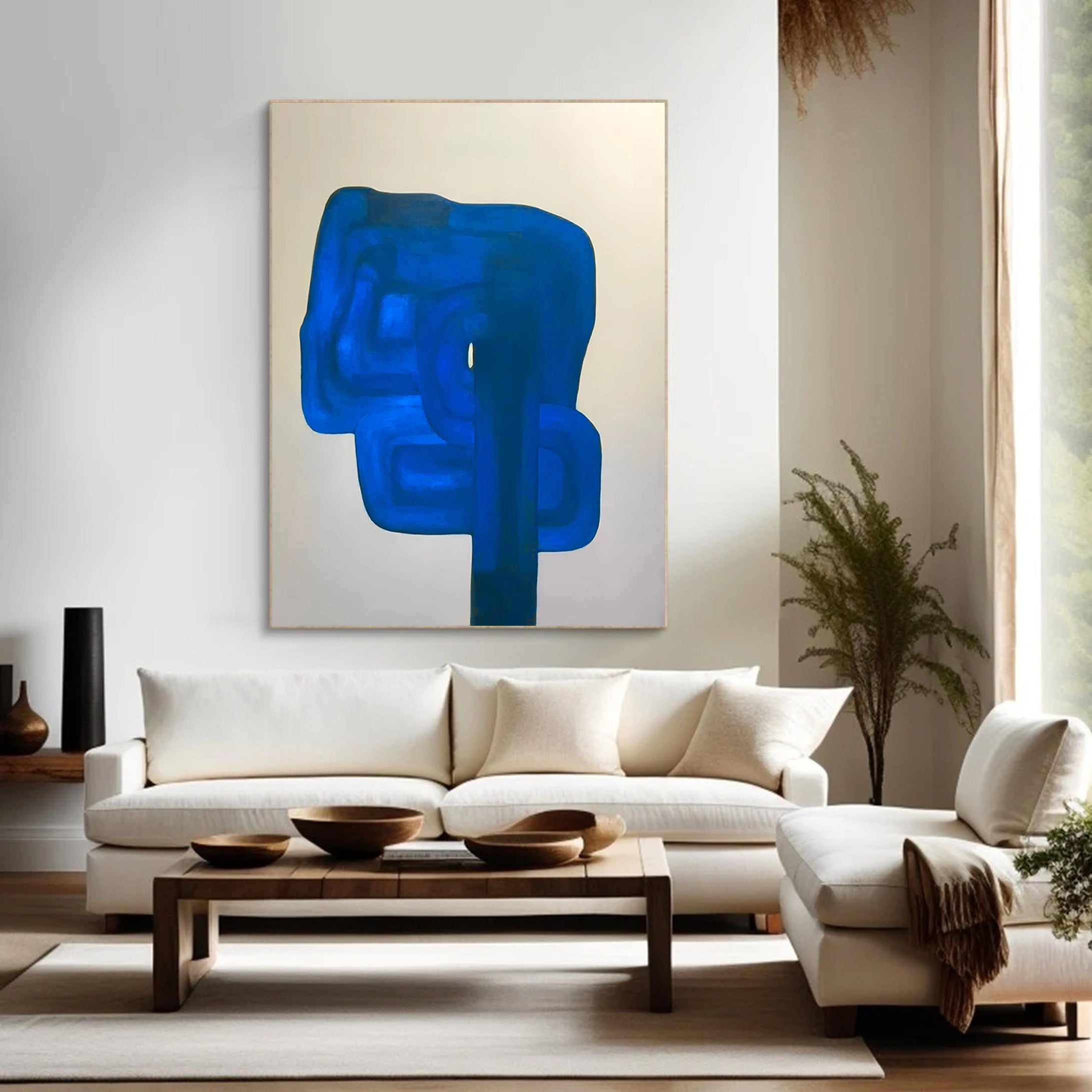 Oversized Cobalt Blue Abstract Painting | Contemporary Wall Art #JJ 06