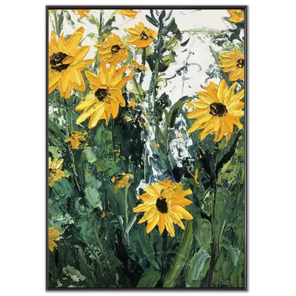 Yellow Sunflower Canvas Wall Art | Vertical Floral Garden Print #AA 389