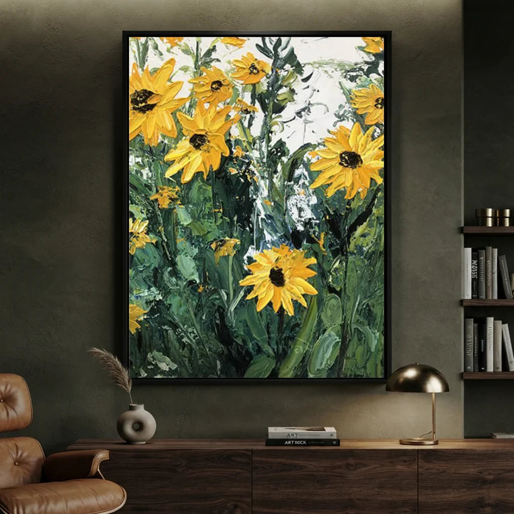 Yellow Sunflower Canvas Wall Art | Vertical Floral Garden Print #AA 389