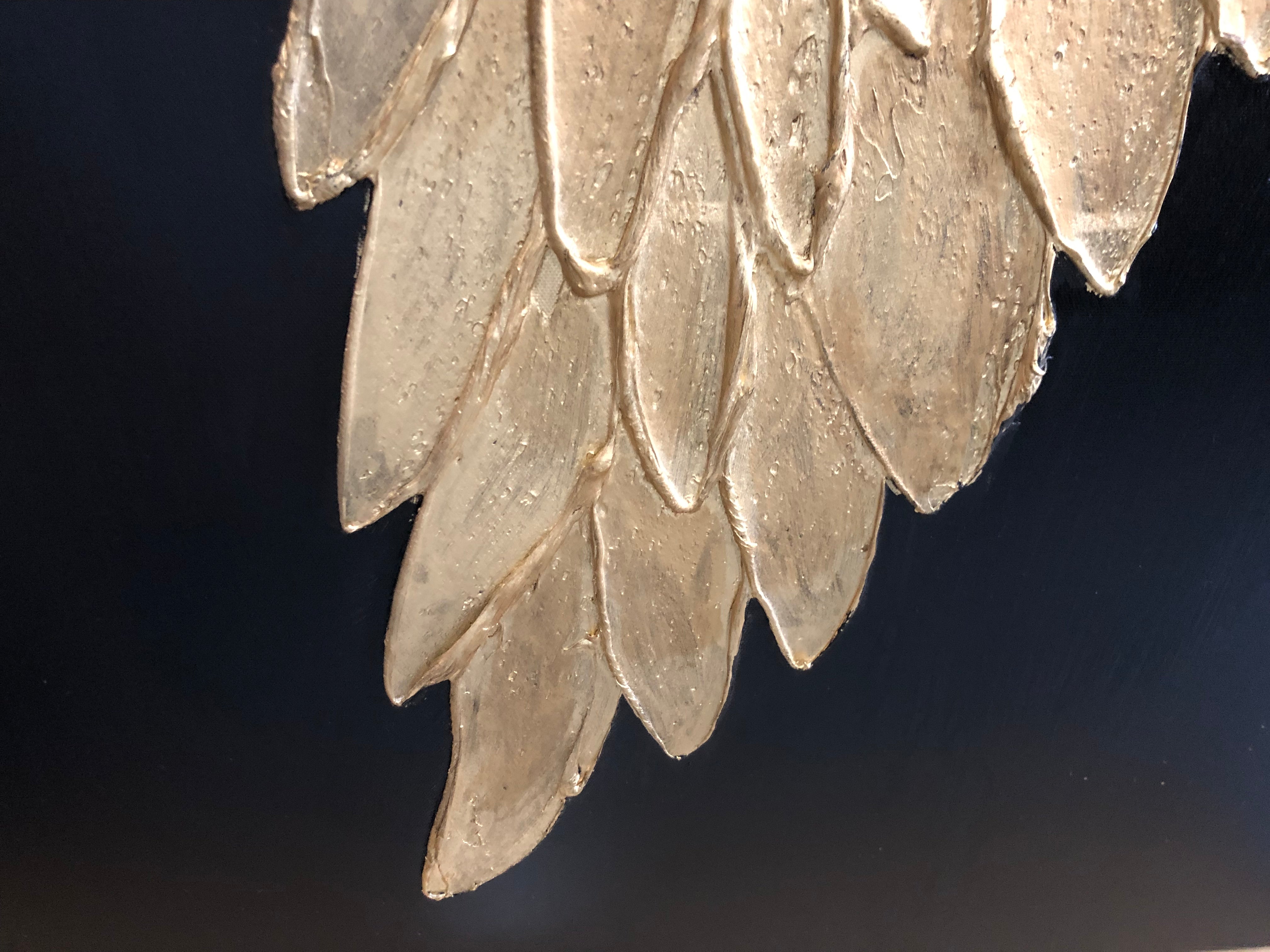 Gold Angel Wings 3D Texture Oil Painting on Black Canvas #SS 006