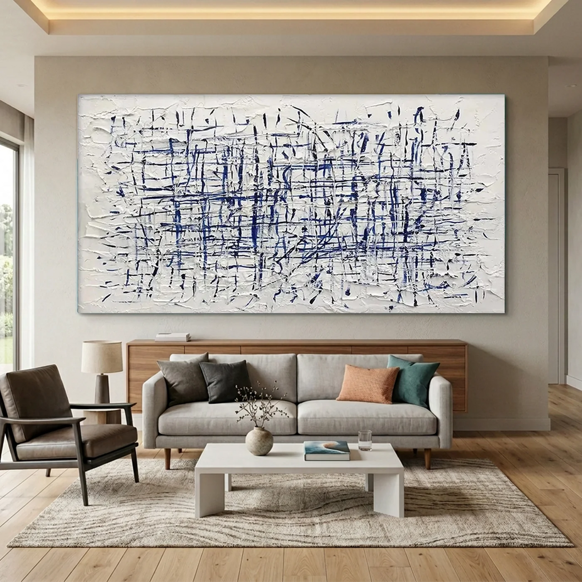 Textured Blue & White Abstract Art | Minimalist 3D Painting #AA 202