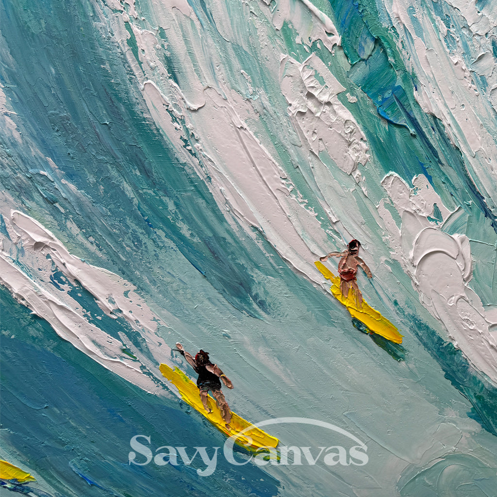 Modern Coastal Wall Art | Large 3D Surfing Wave Painting #AA 237
