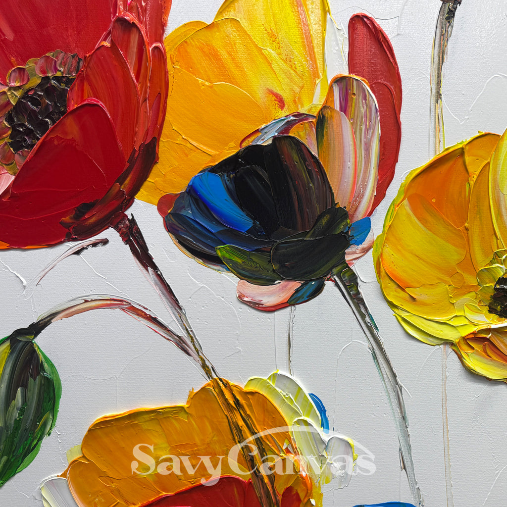 Heavy Texture Poppy Painting | Palette Knife Floral Art #AA 259