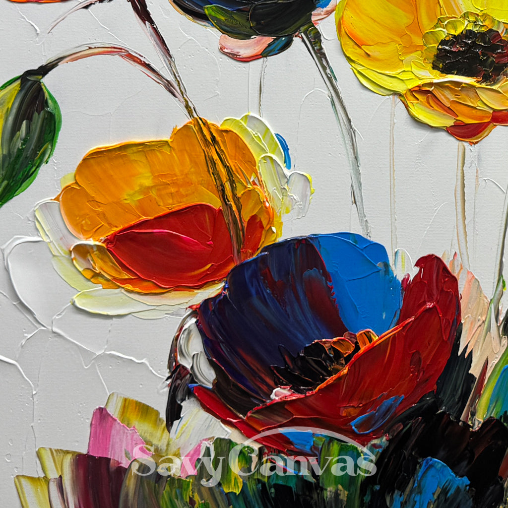 Heavy Texture Poppy Painting | Palette Knife Floral Art #AA 259
