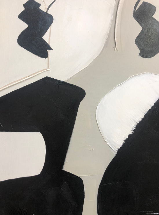 Abstract Figure Canvas Wall Art | Modern Black & Beige Silhouette #AA 416