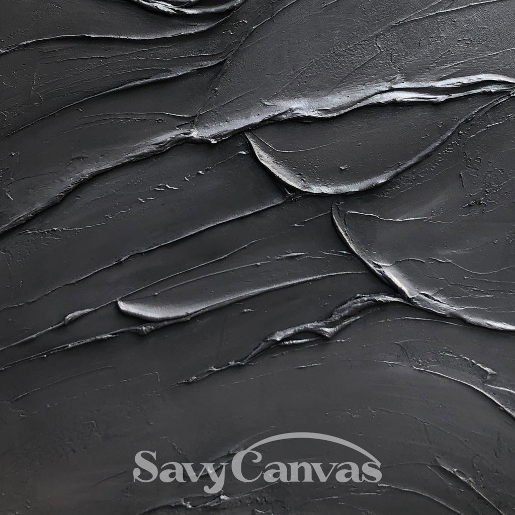Minimalist All Black Wall Art | Modern 3D Textured Canvas #AA 458