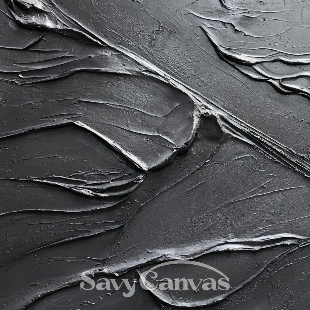 Minimalist All Black Wall Art | Modern 3D Textured Canvas #AA 458