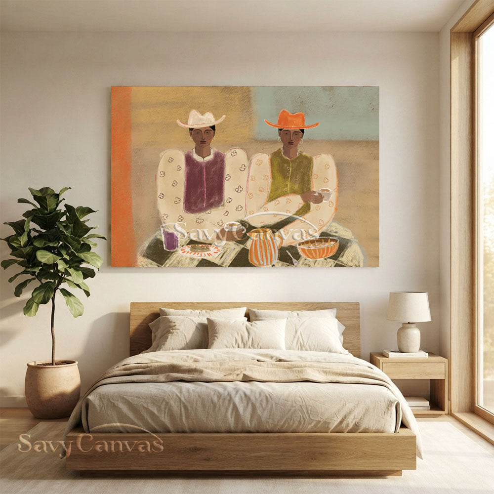 Cowgirl Oil Painting | Abstract Retro Canvas Wall Art #ZC 018
