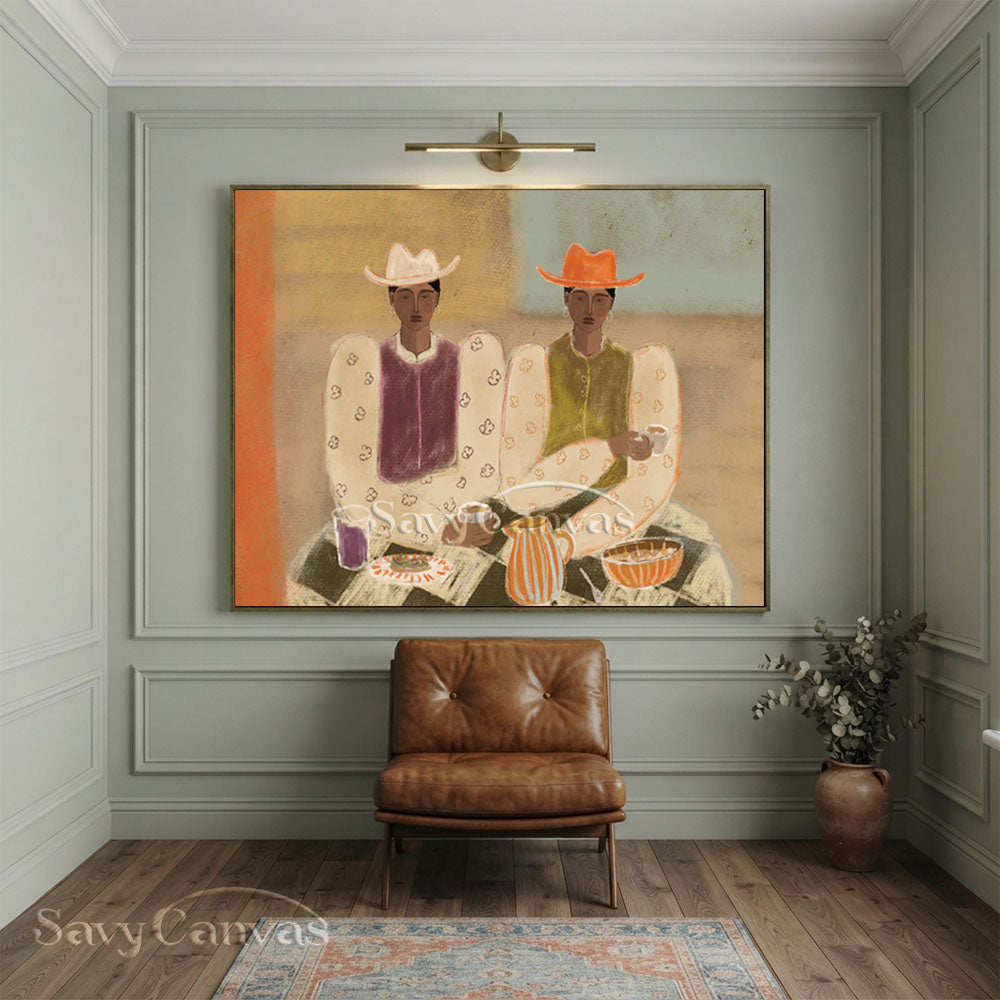 Cowgirl Oil Painting | Abstract Retro Canvas Wall Art #ZC 018