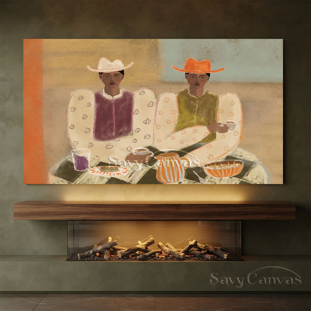 Cowgirl Oil Painting | Abstract Retro Canvas Wall Art #ZC 018