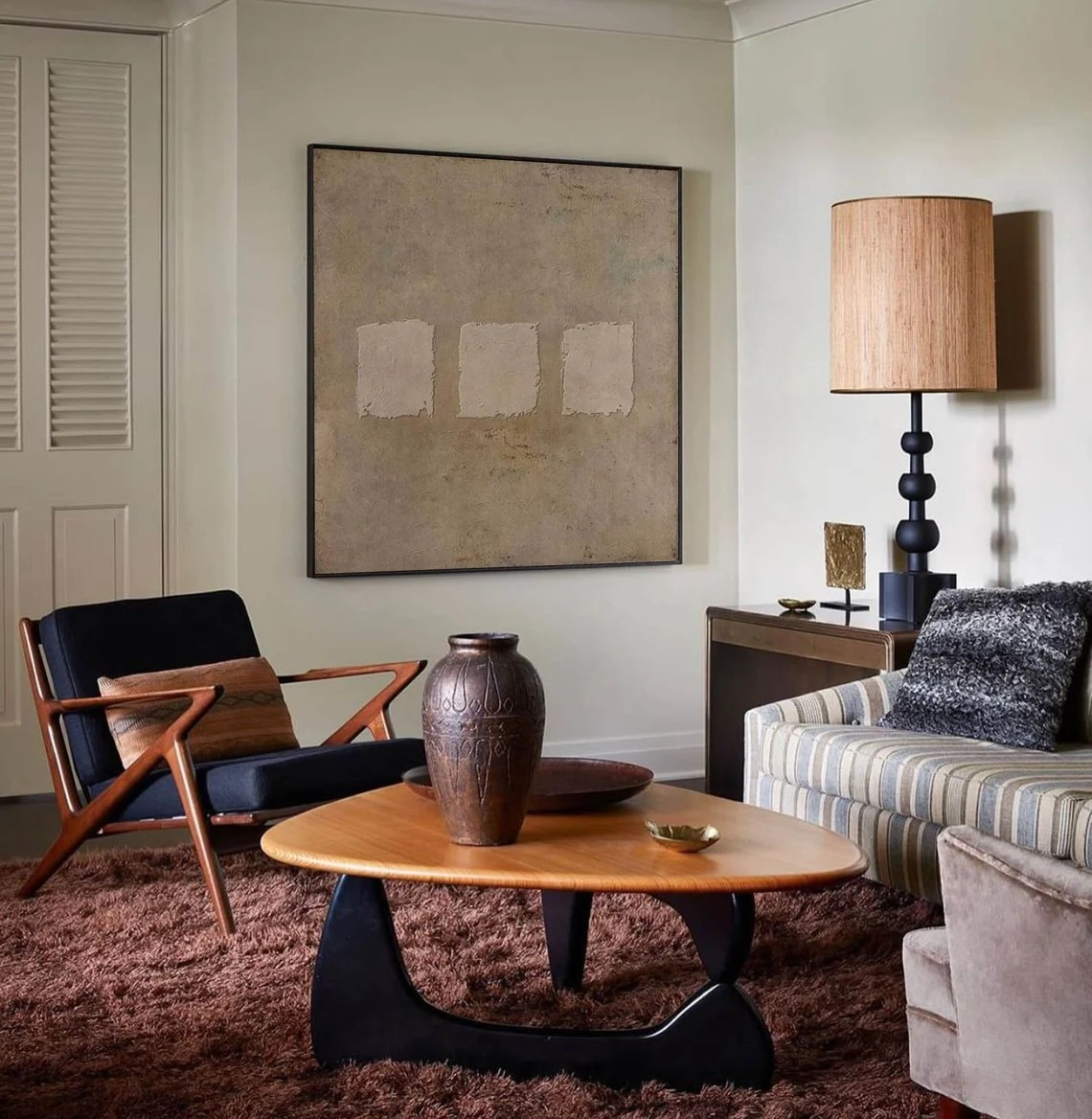 Calm Beige Abstract Oil Art - Textured Three Sections #JJ 014