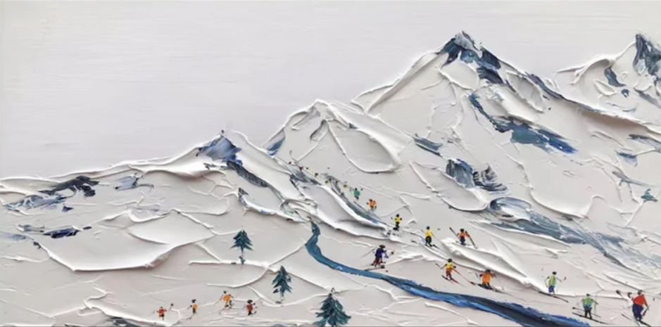 Original Textured Ski Painting | Large Mountain Landscape Wall Art #ZZ 129
