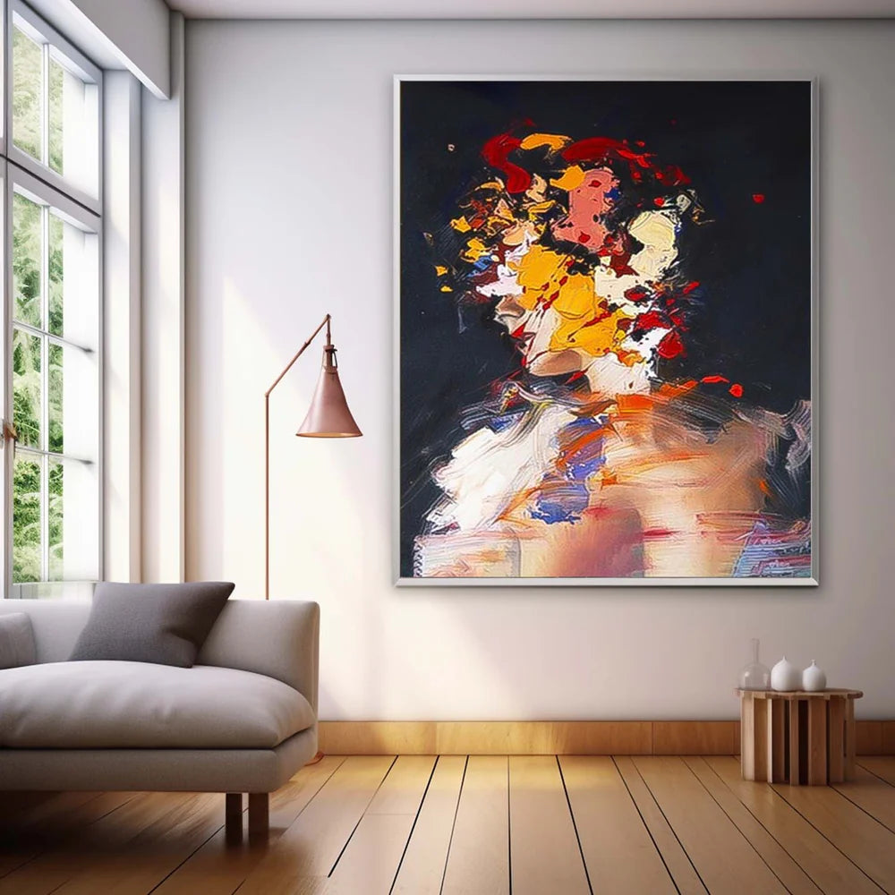 Color Abstract Face Art on Canvas| Big Vertical Textured Painting #JJ 290