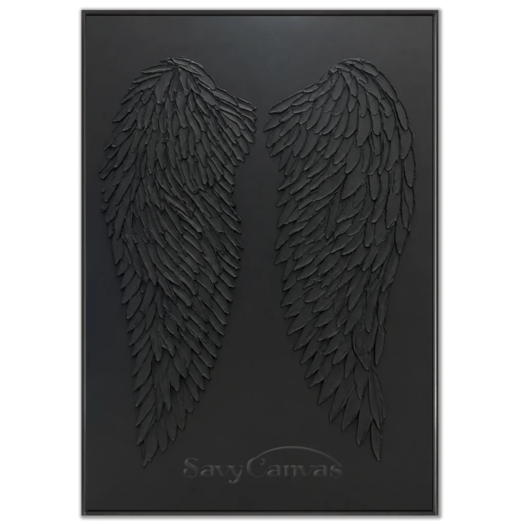 3D Black Angel Wings Wall Decor | Modern Gothic Textured Canvas #ZZ 278