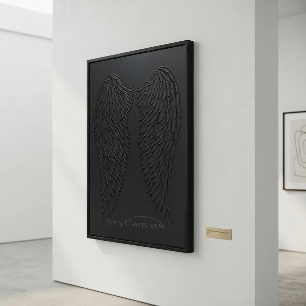 3D Black Angel Wings Wall Decor | Modern Gothic Textured Canvas #ZZ 278