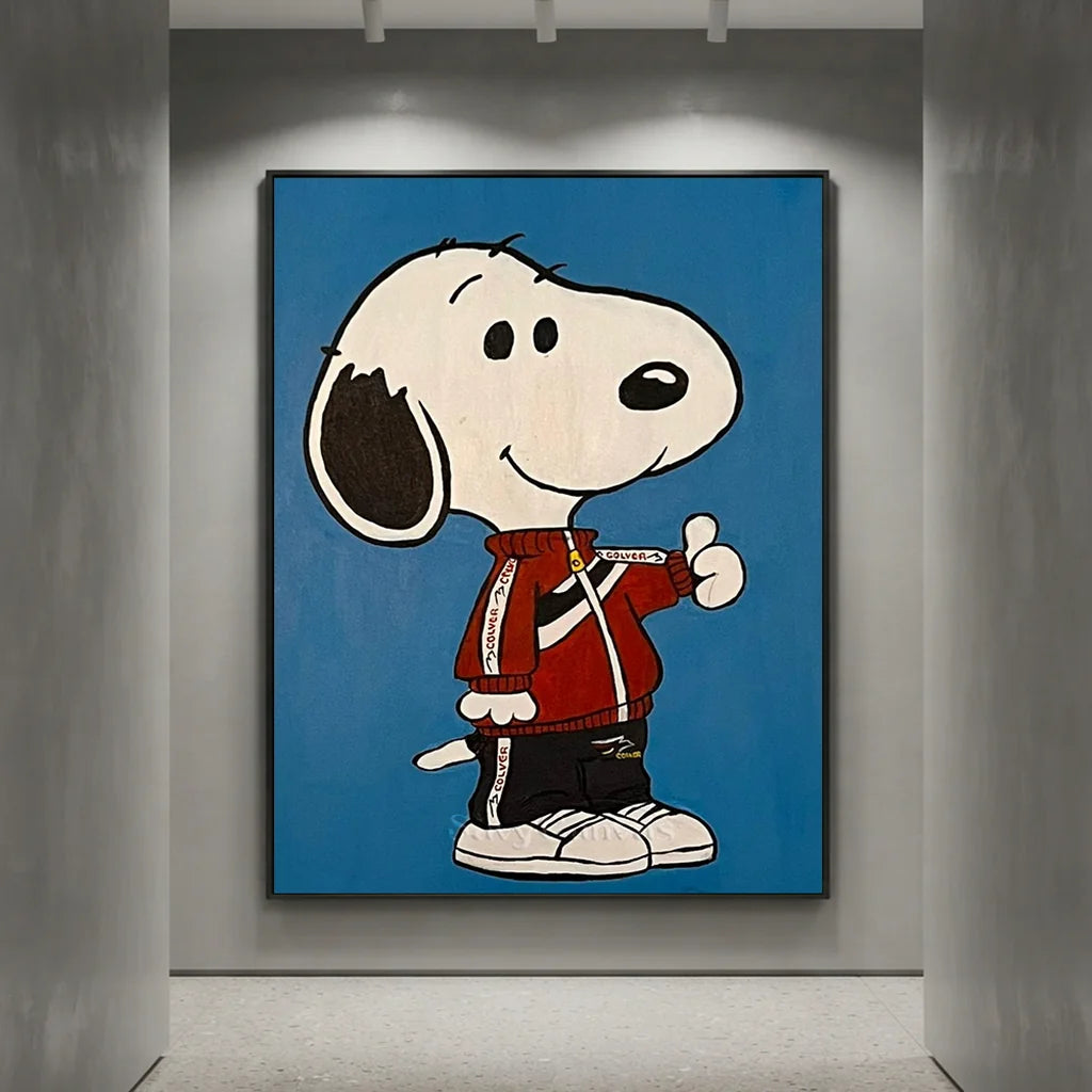 Pop Art Snoopy Canvas Oil Painting, Blue Cartoon Wall Art #SS 372