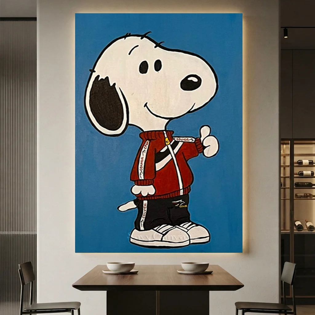 Pop Art Snoopy Canvas Oil Painting, Blue Cartoon Wall Art #SS 372