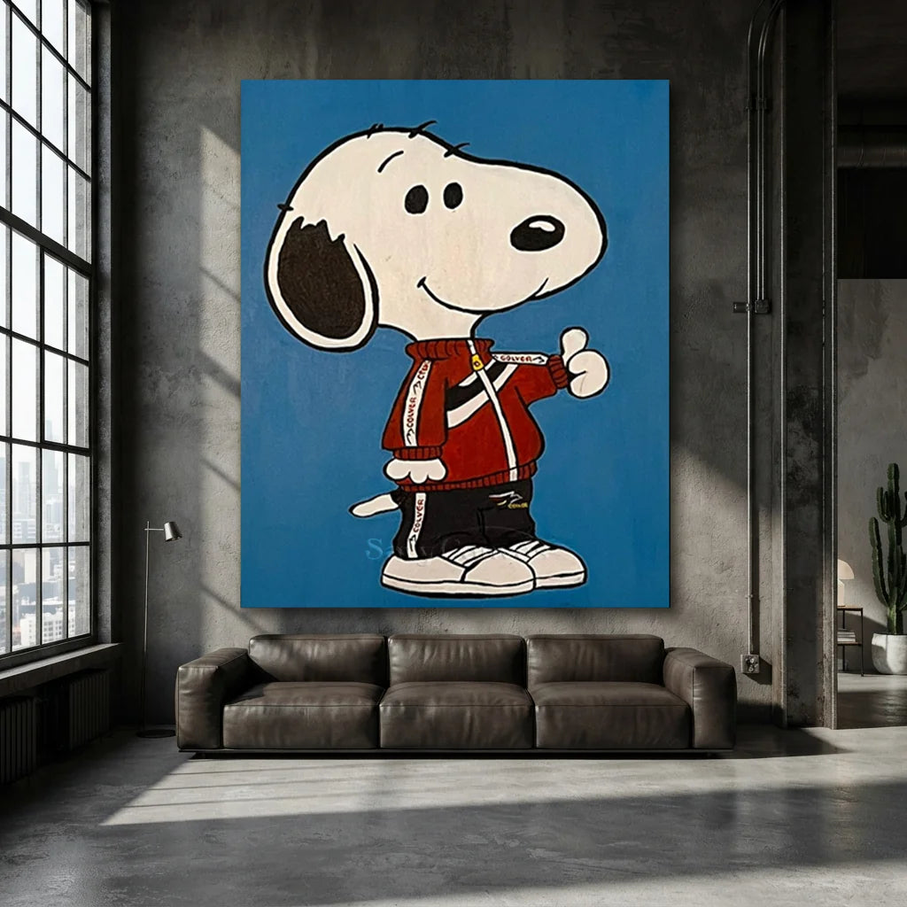 Pop Art Snoopy Canvas Oil Painting, Blue Cartoon Wall Art #SS 372
