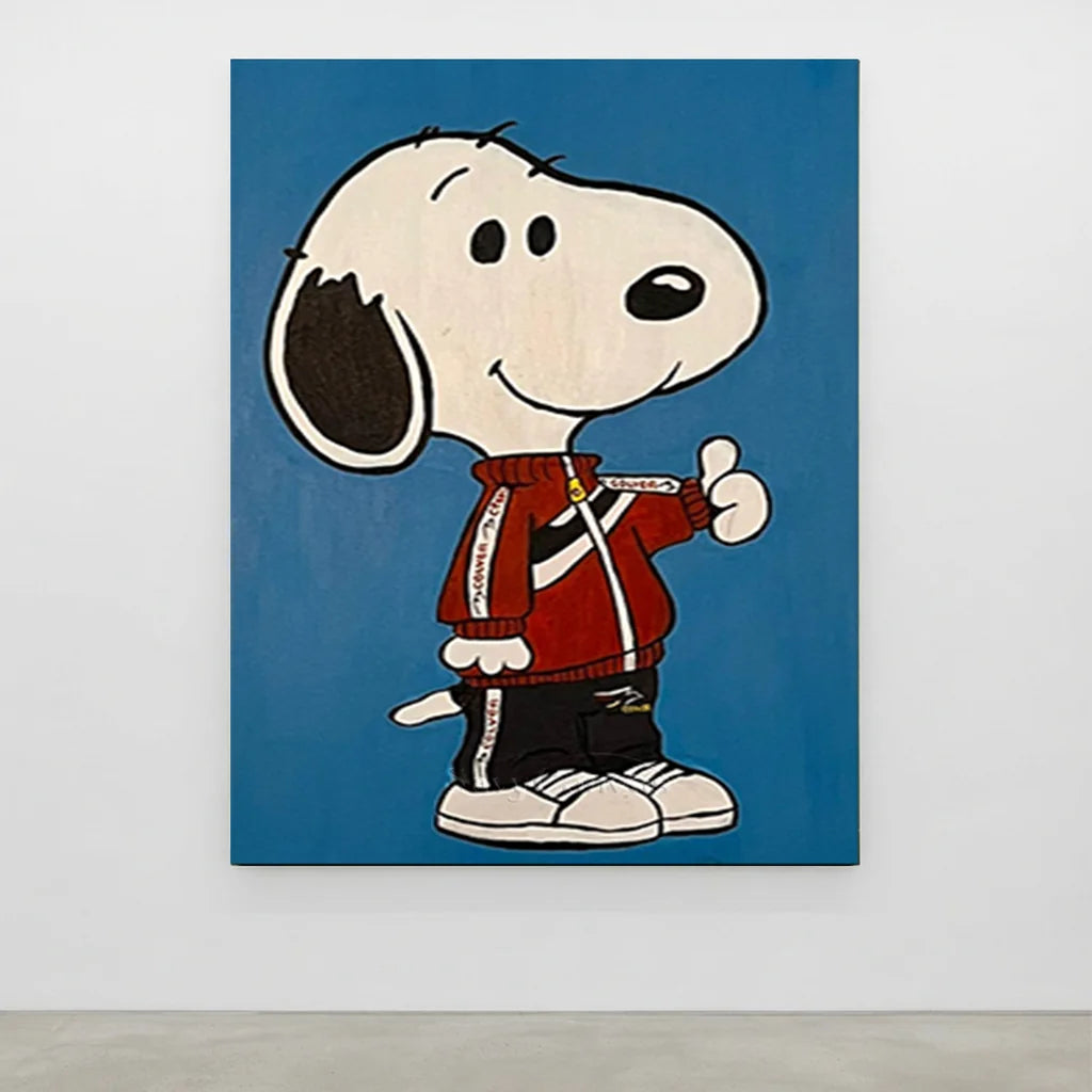 Pop Art Snoopy Canvas Oil Painting, Blue Cartoon Wall Art #SS 372