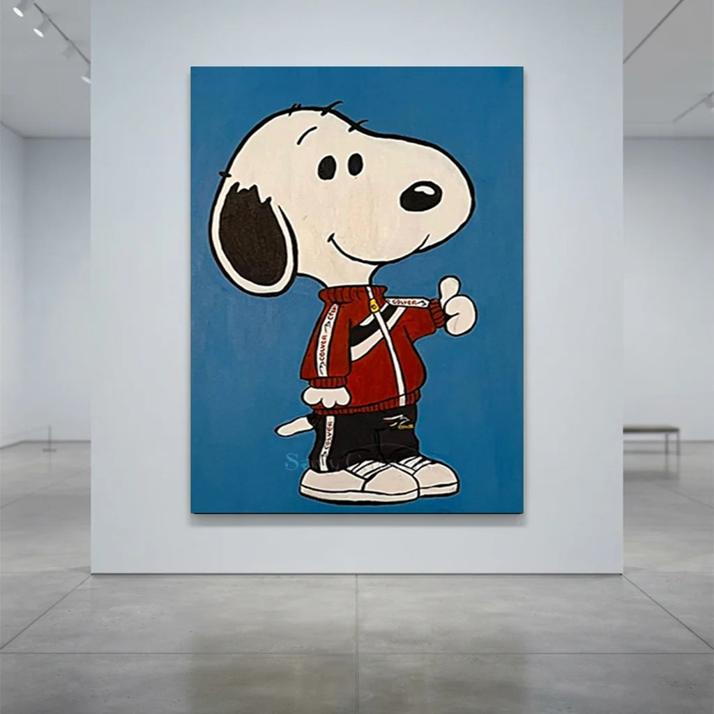 Pop Art Snoopy Canvas Oil Painting, Blue Cartoon Wall Art #SS 372