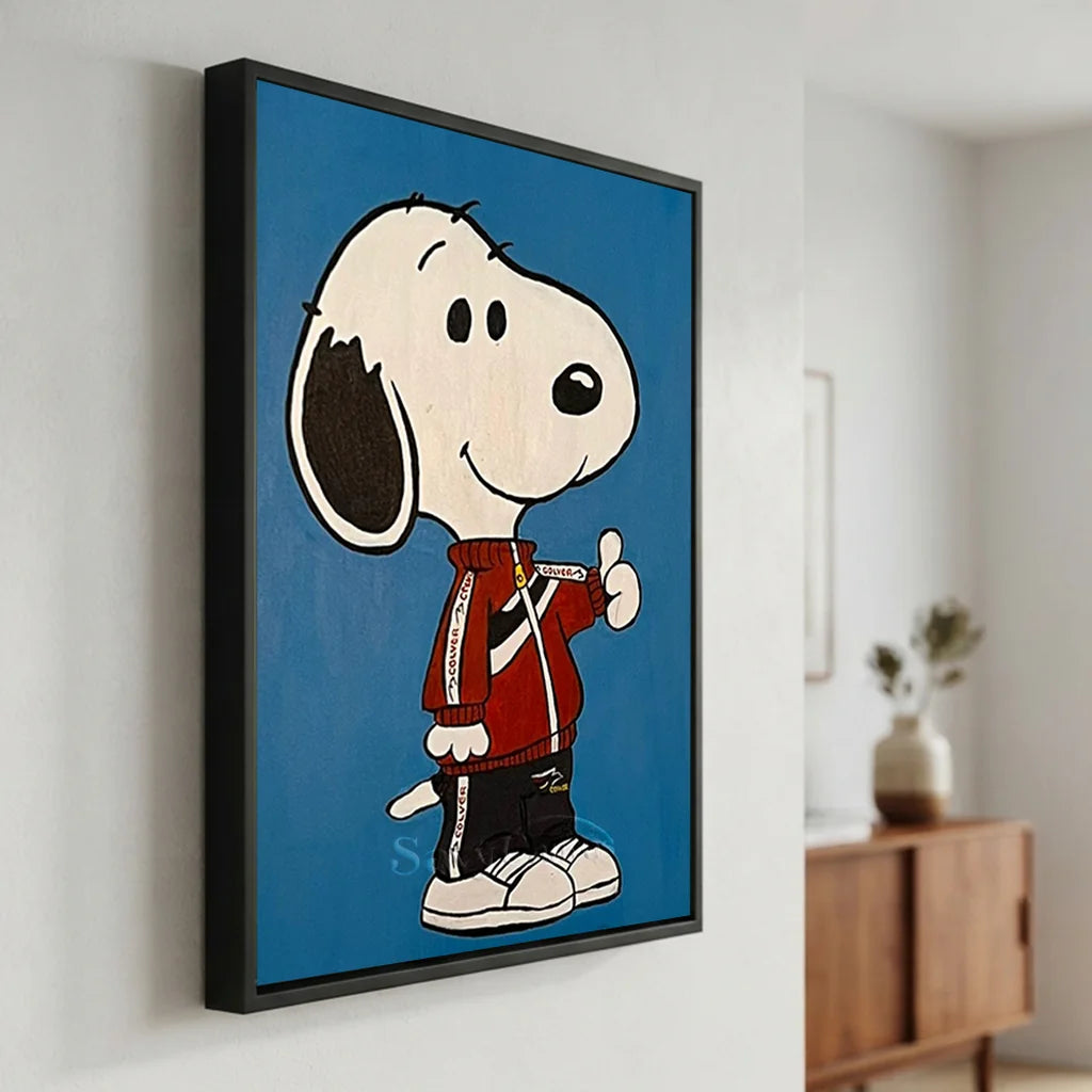 Pop Art Snoopy Canvas Oil Painting, Blue Cartoon Wall Art #SS 372