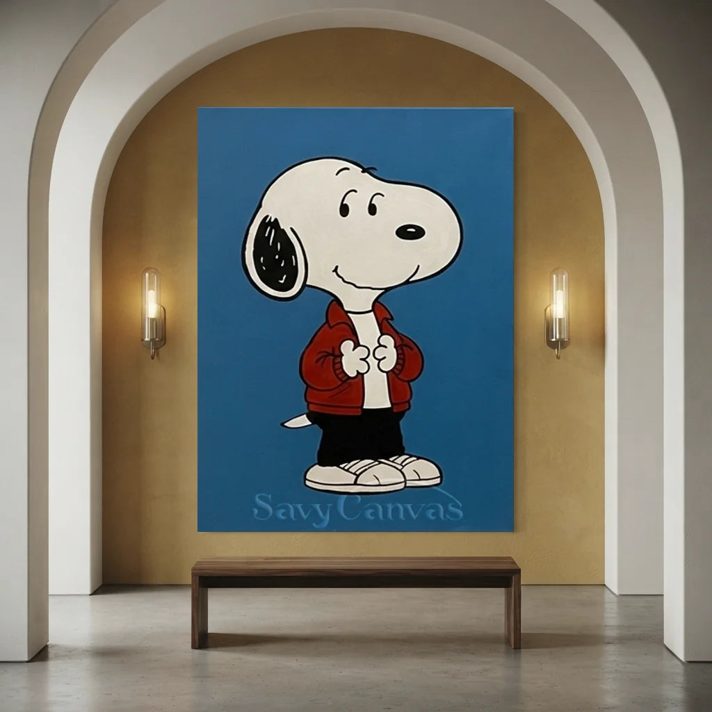 Pop Art Snoopy Canvas Oil Painting, Blue Cartoon Wall Art #SS 373
