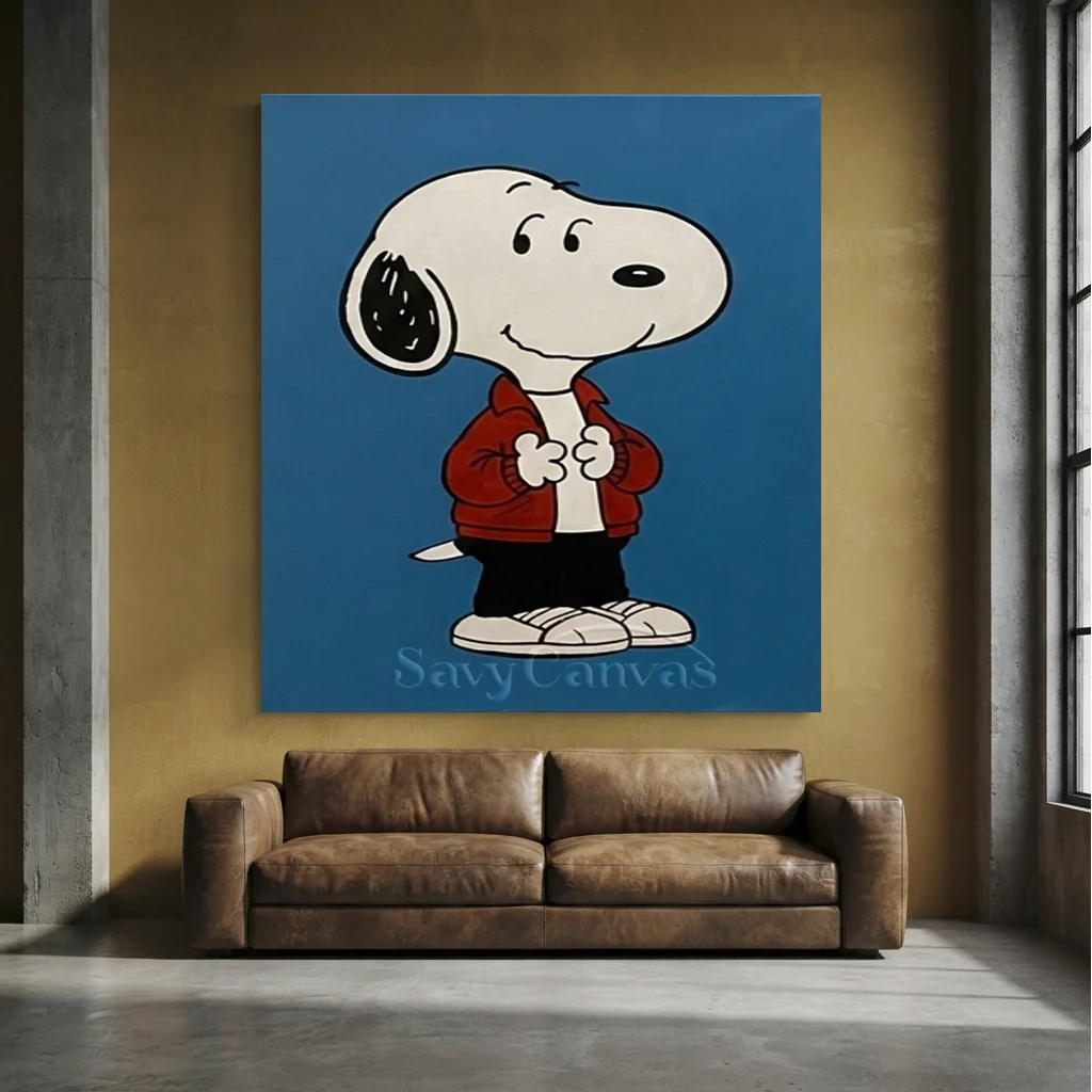 Pop Art Snoopy Canvas Oil Painting, Blue Cartoon Wall Art #SS 373