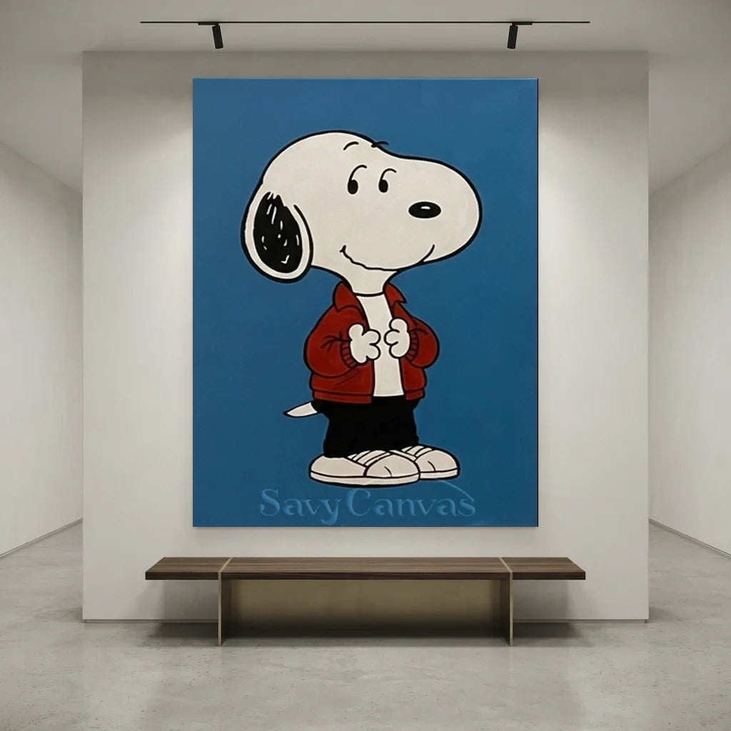 Pop Art Snoopy Canvas Oil Painting, Blue Cartoon Wall Art #SS 373