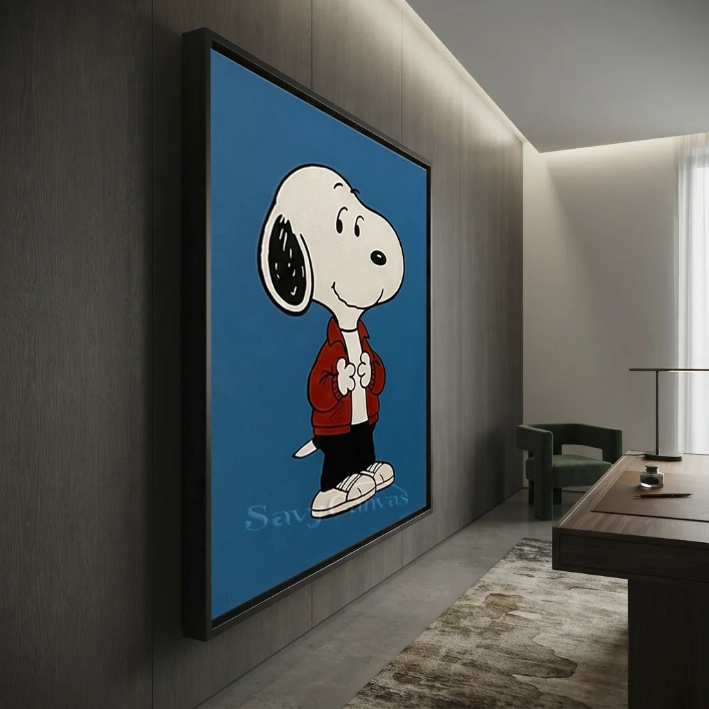 Pop Art Snoopy Canvas Oil Painting, Blue Cartoon Wall Art #SS 373