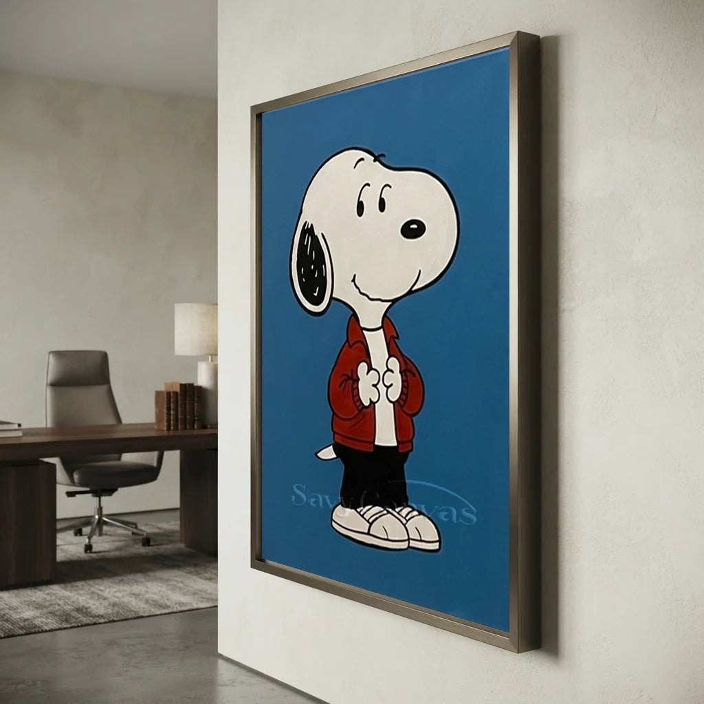 Pop Art Snoopy Canvas Oil Painting, Blue Cartoon Wall Art #SS 373