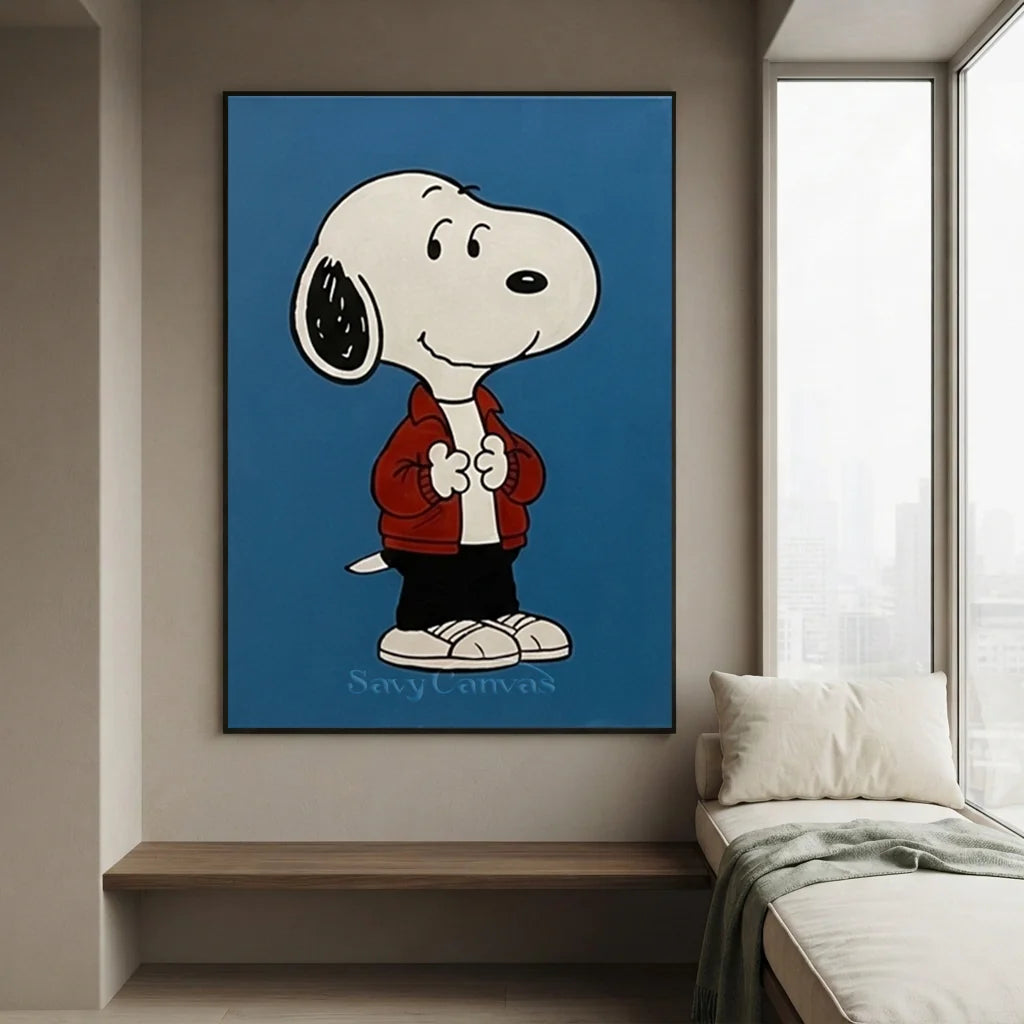Pop Art Snoopy Canvas Oil Painting, Blue Cartoon Wall Art #SS 373
