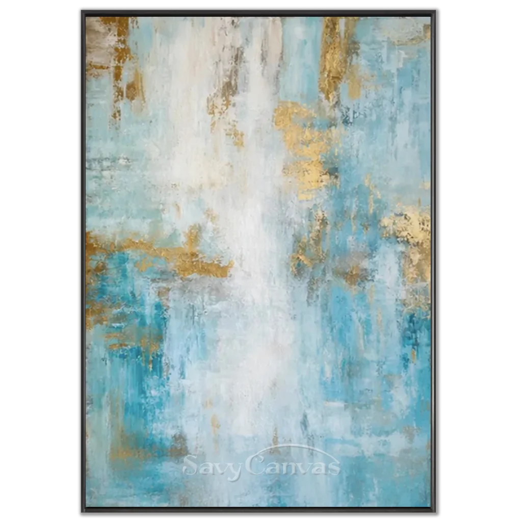 Handpainted Blue & Gold Foil Coastal Abstract Oil Painting #ZC 44