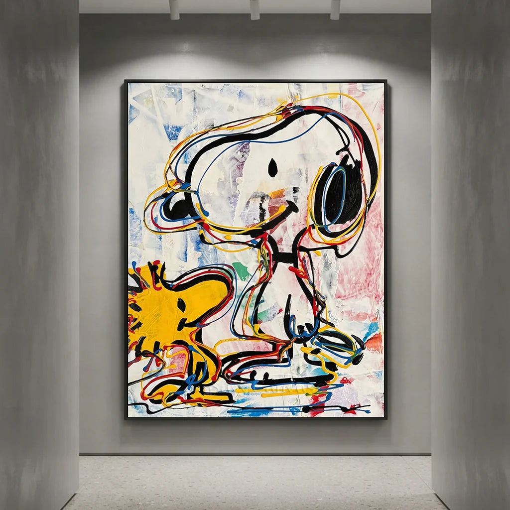 Pollock Art Snoopy Oil Painting, Colorful Cartoon Canvas Wall Art #SS 374
