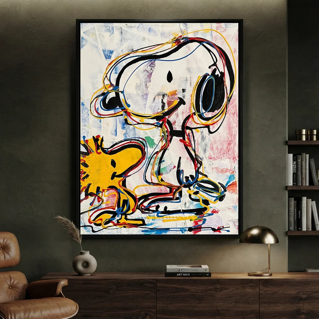 Pollock Art Snoopy Oil Painting, Colorful Cartoon Canvas Wall Art #SS 374