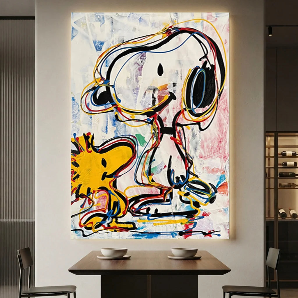 Pollock Art Snoopy Oil Painting, Colorful Cartoon Canvas Wall Art #SS 374
