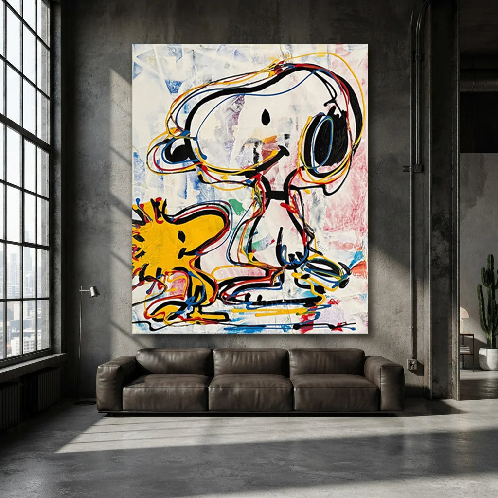 Pollock Art Snoopy Oil Painting, Colorful Cartoon Canvas Wall Art #SS 374