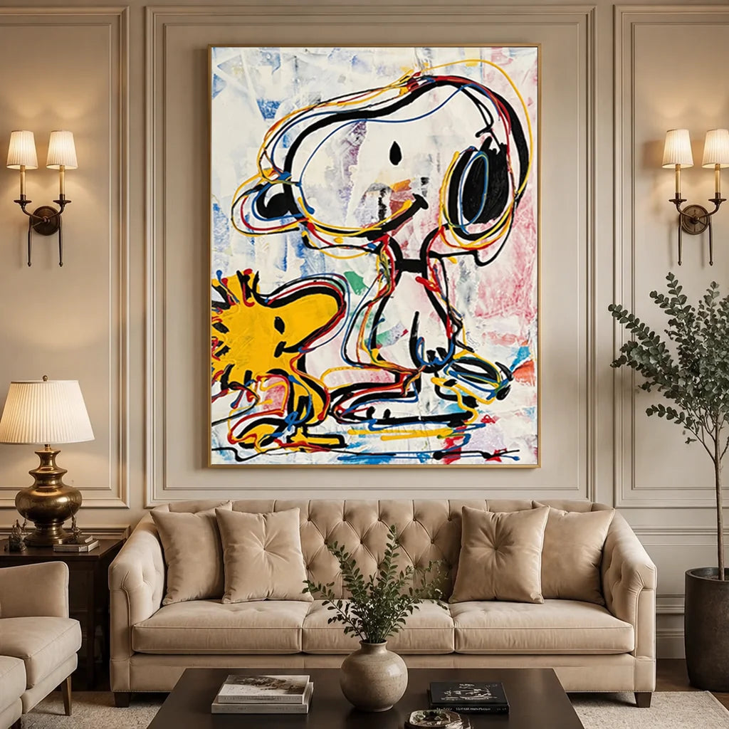 Pollock Art Snoopy Oil Painting, Colorful Cartoon Canvas Wall Art #SS 374