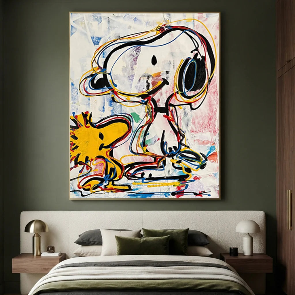 Pollock Art Snoopy Oil Painting, Colorful Cartoon Canvas Wall Art #SS 374