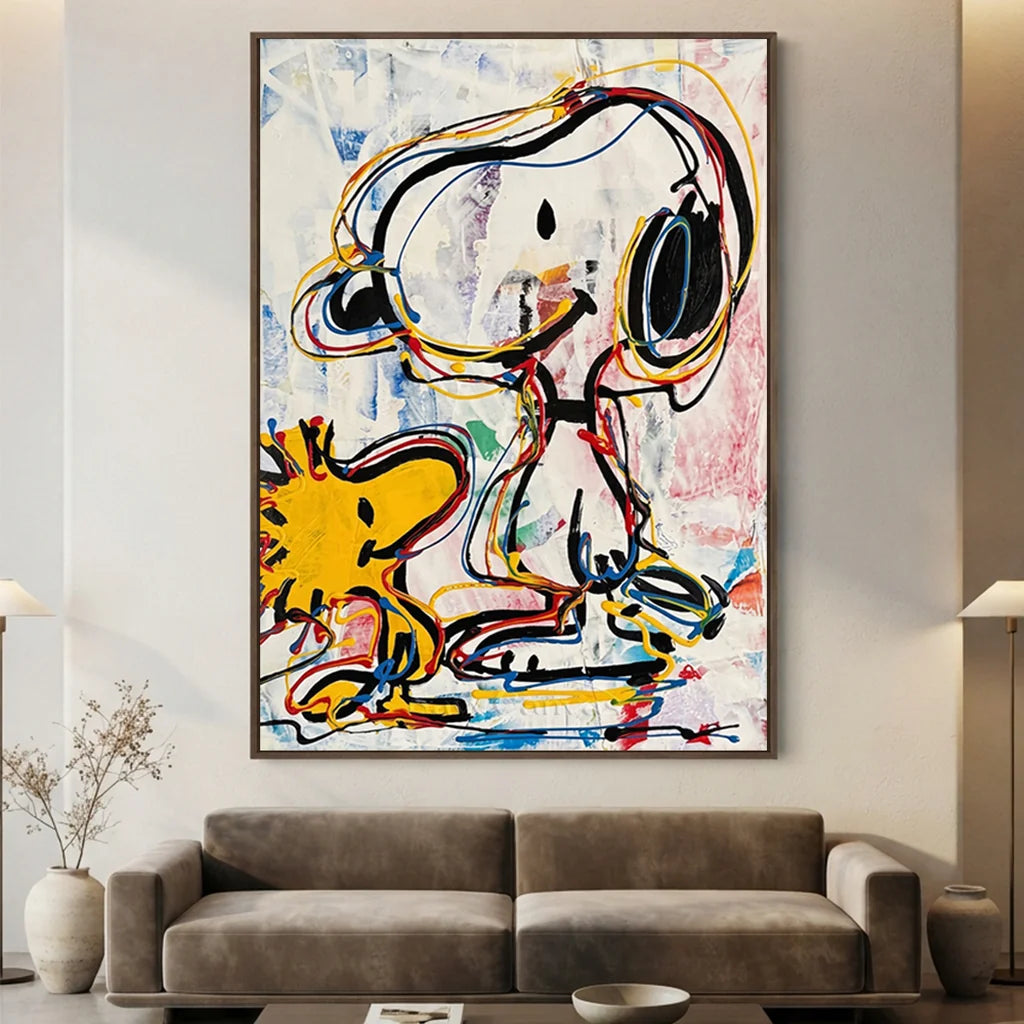 Pollock Art Snoopy Oil Painting, Colorful Cartoon Canvas Wall Art #SS 374