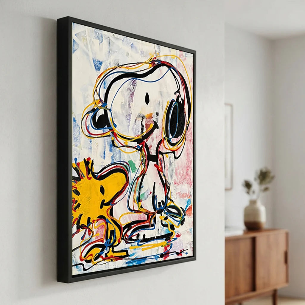 Pollock Art Snoopy Oil Painting, Colorful Cartoon Canvas Wall Art #SS 374