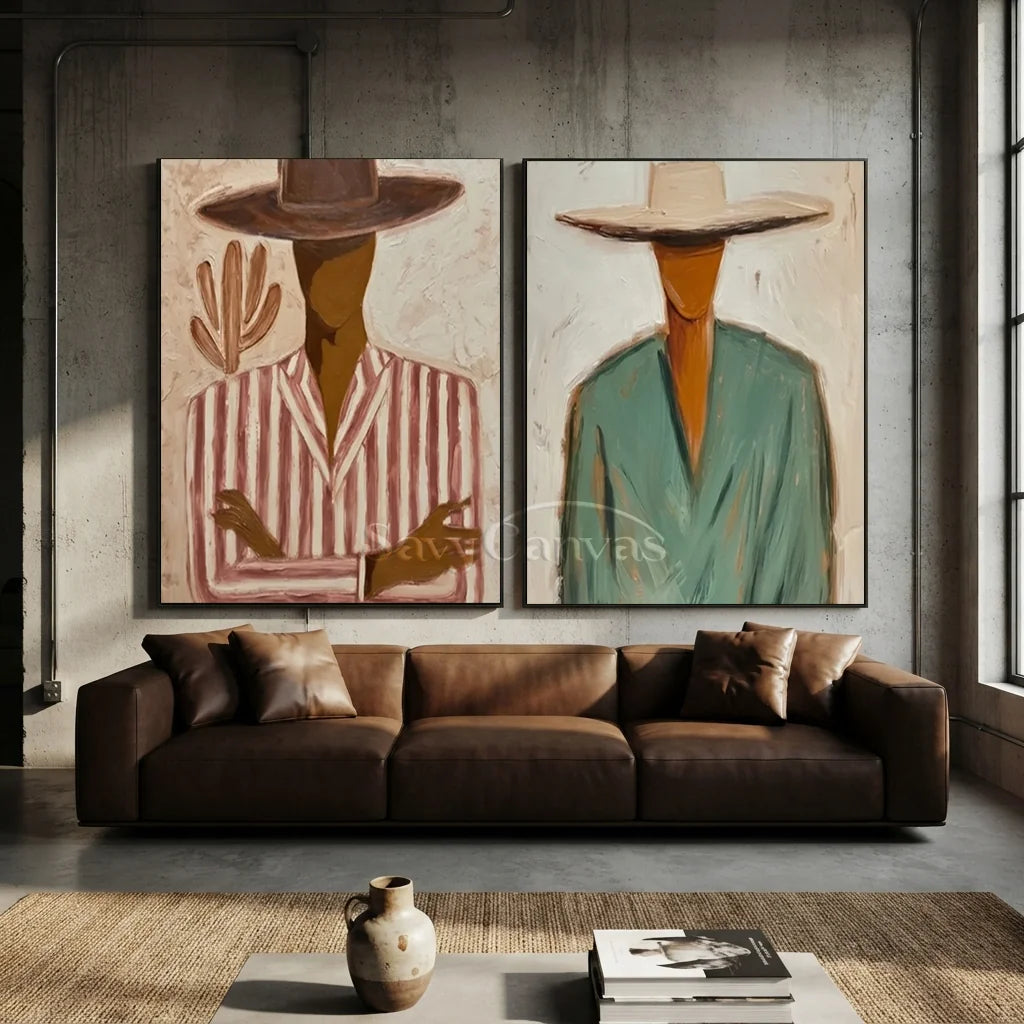 Handmade Expressionist Cowboy Portrait Painting Set #SS 348
