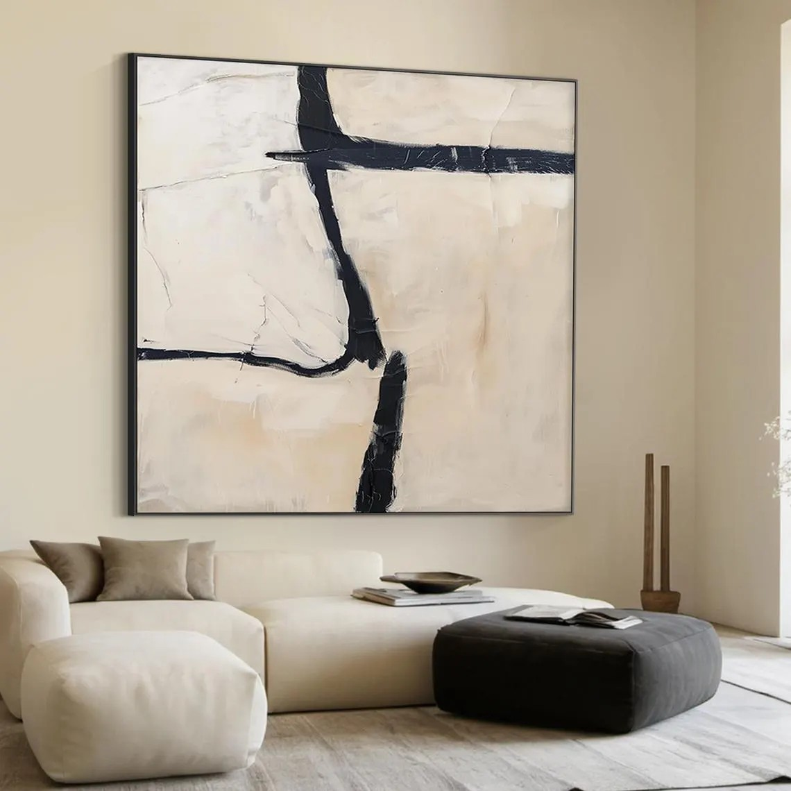 Geometric Abstract Oil Painting | Bold Black Lines Original Art  #TC 059