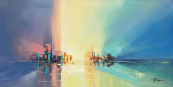 Colorful Urban Horizon Wall Art  | Abstract City Skyline Canvas Art #CC 004