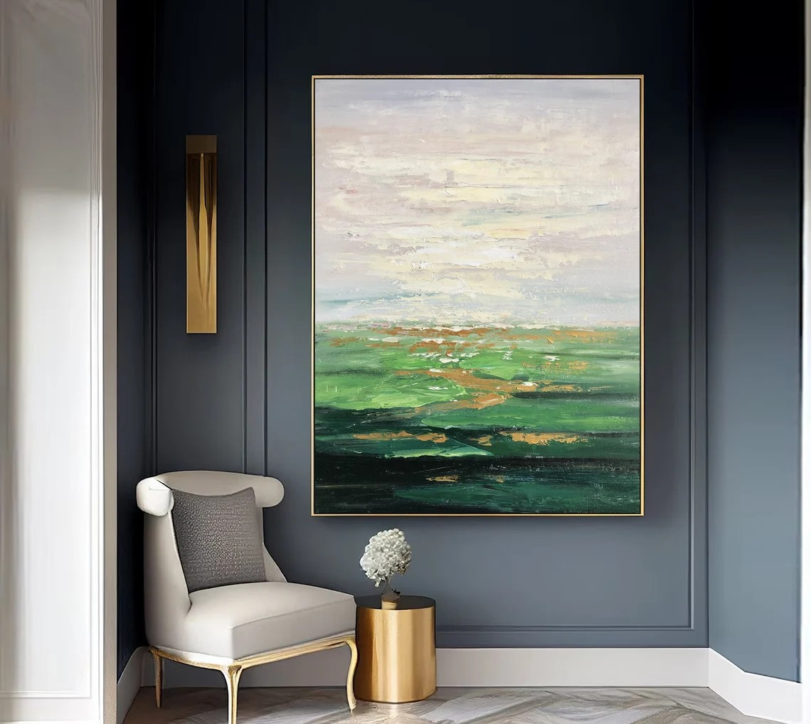 3D Green Abstract with Gold Accents - Modern Oil Art #JJ 028