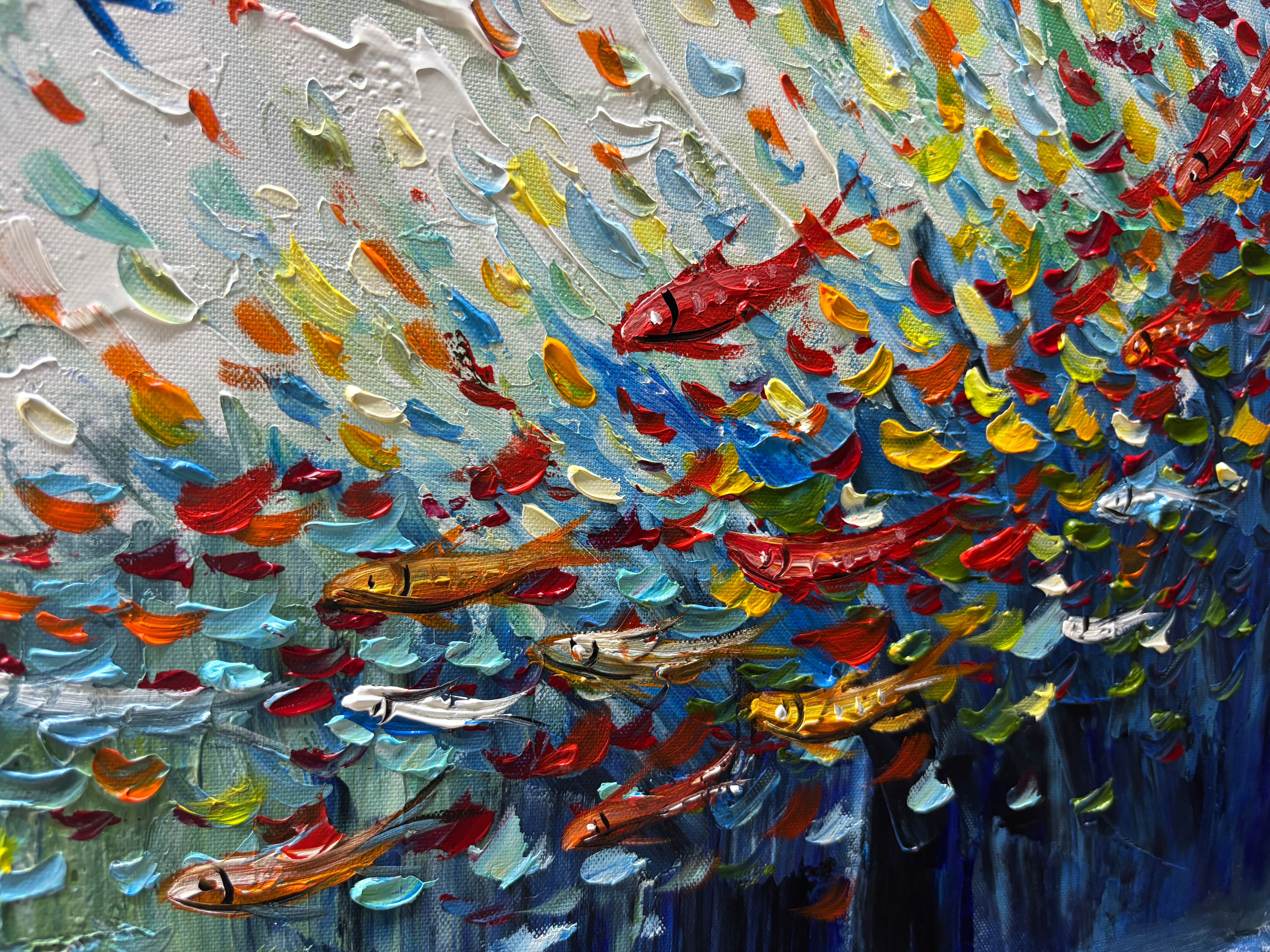 3D Textured Impasto Fish Canvas Art | Modern Colorful Oil Painting #SS 026
